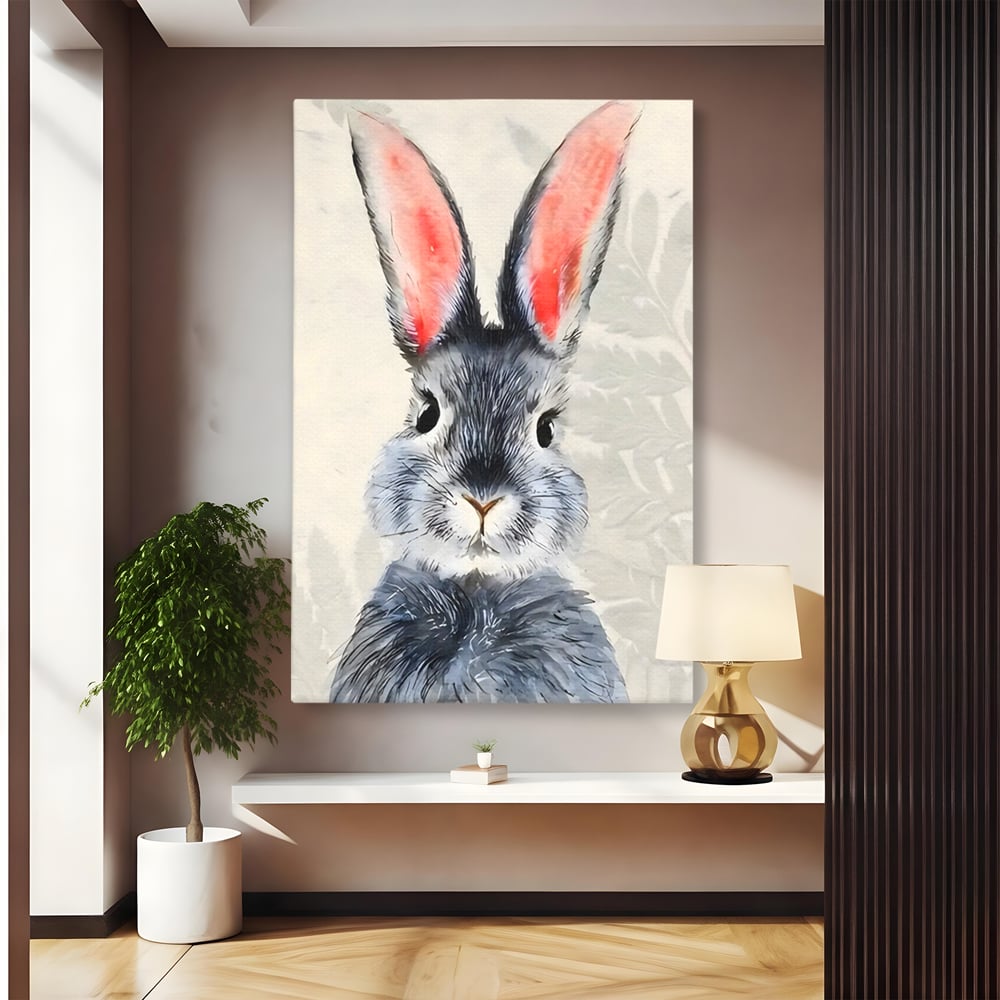 Tablou canvas cu tablou canvas cu iepure gri, fara rama, pe sasiu de lemn